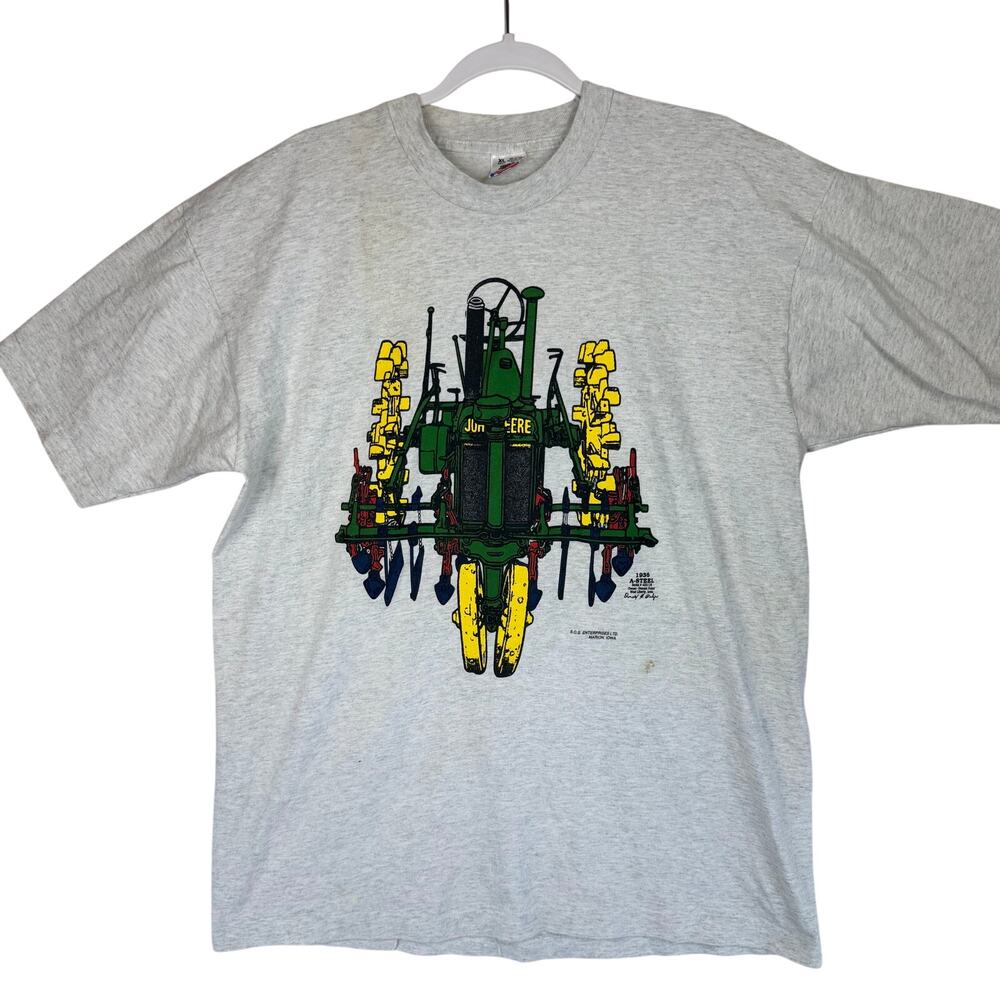 Vintage FOTL John Deere Tractor Single Stitch T Shirt Mens Size XL Gray 90s USA